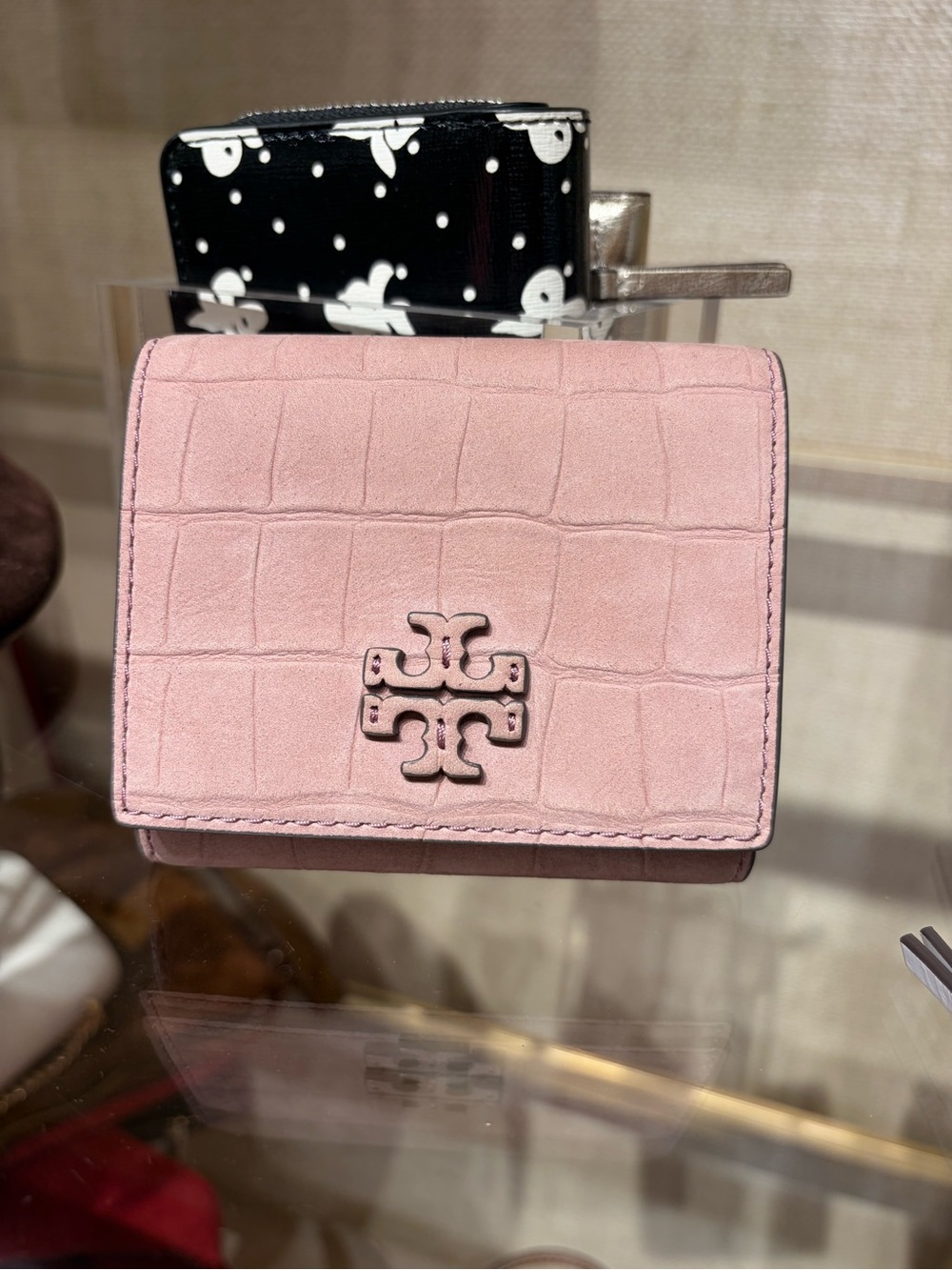 Tory Burch Thea Embossed Suede Leather Compact Wallet in Soft Mauve new with tag